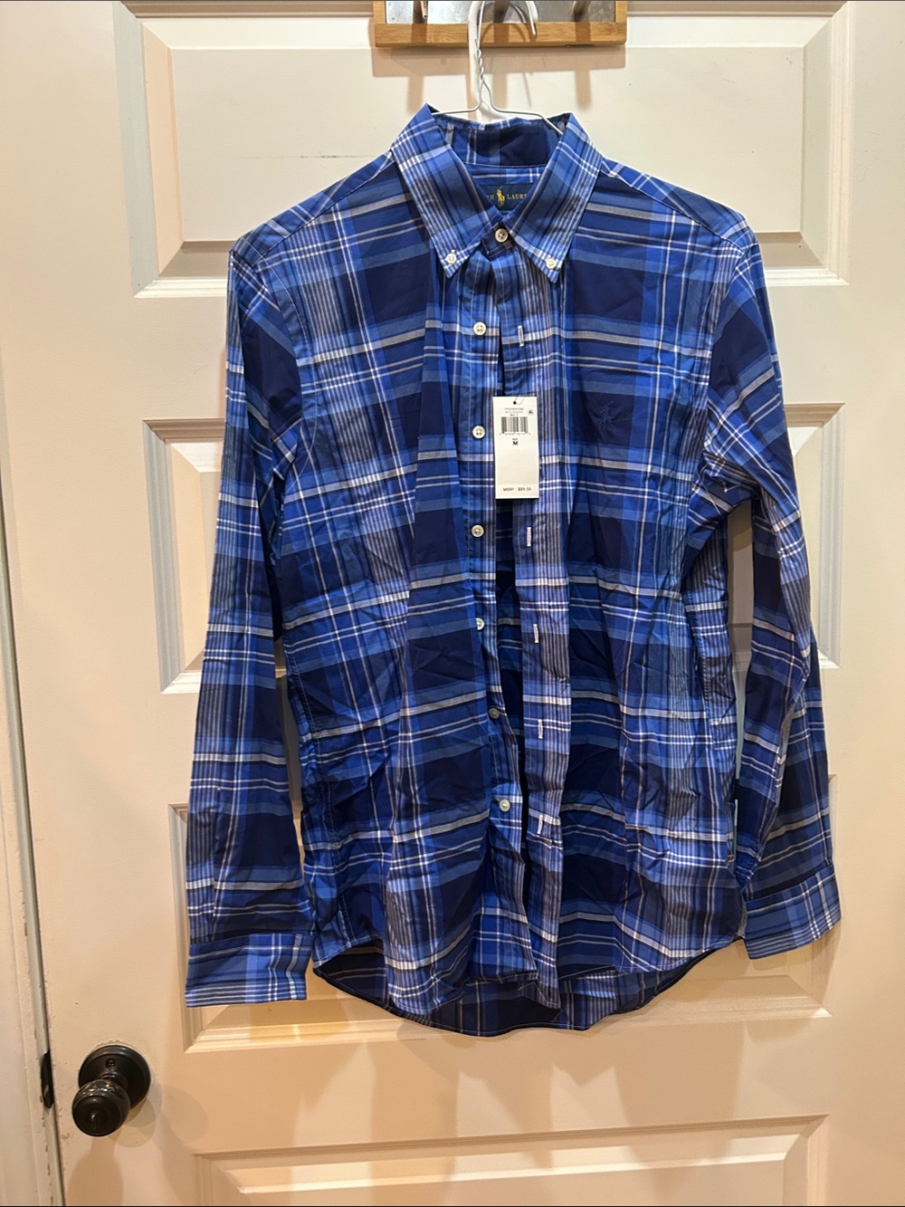 Ralph Lauren Navy & White Plaid Cotton Button-Down Shirt